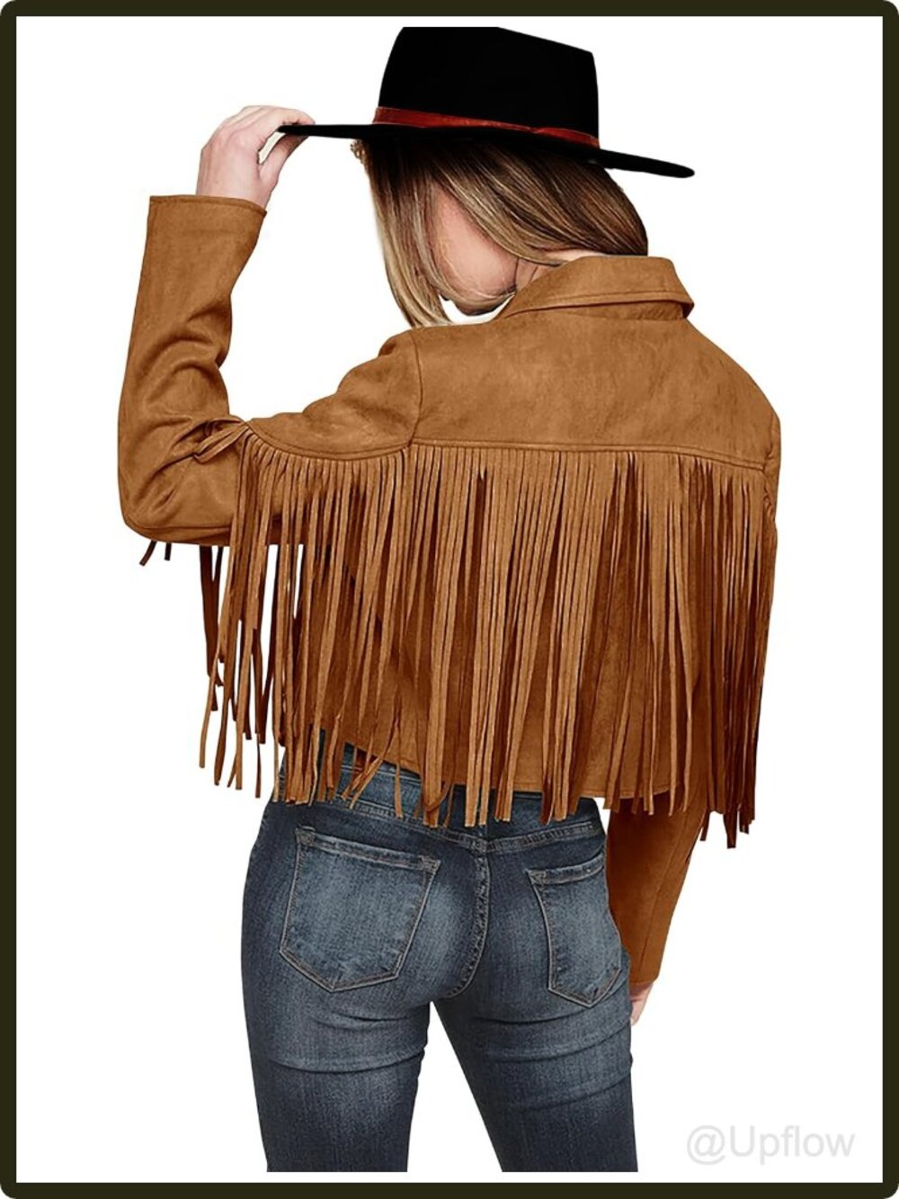 Women's Faux Suede Fringe Jacket Cropped Notch Collar Open Front Moto Coat Fall